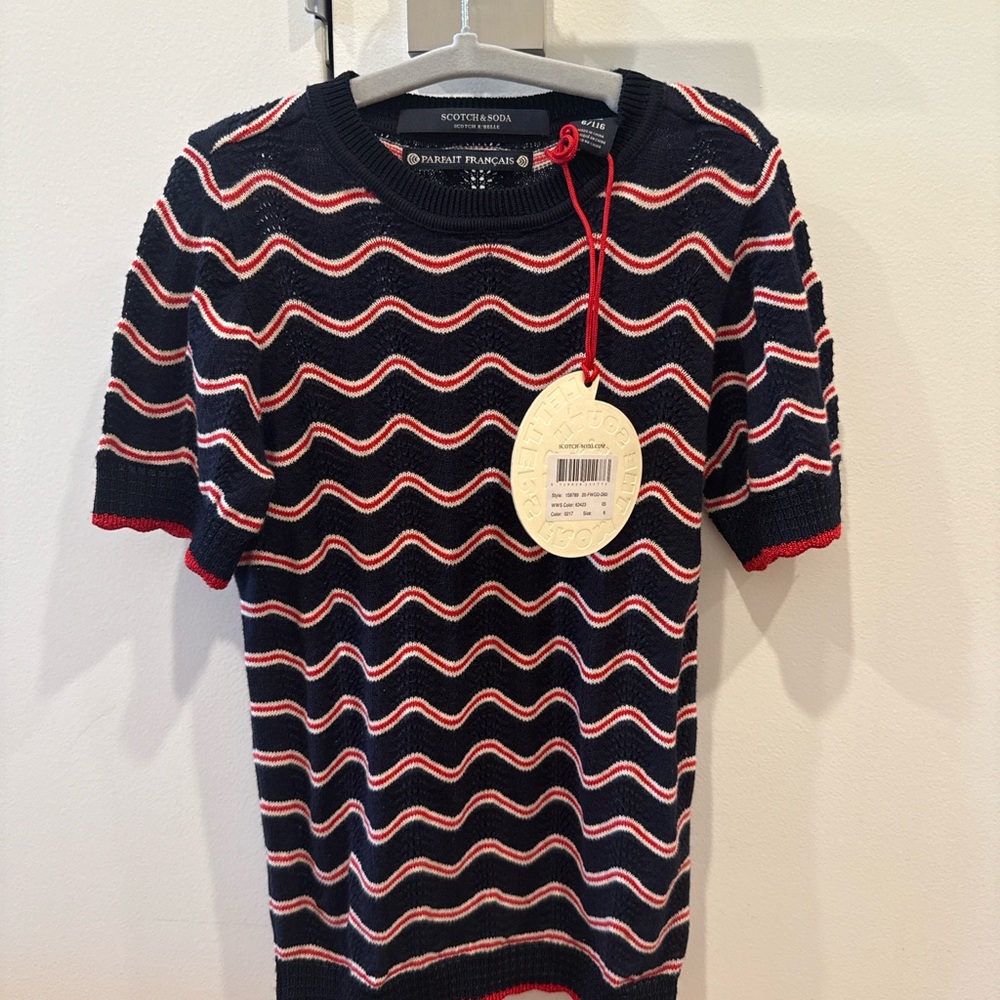 Scotch & Soda Parfait Francis Navy and White Wavy Knit Top kids size 6